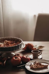 High angle view of breakfast on table