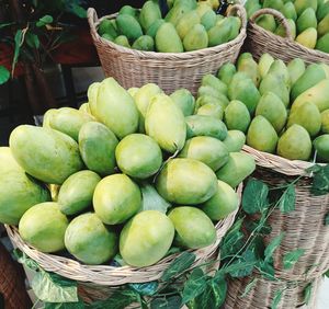 High angle view of fruits for sale at market stall