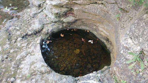 High angle view of water in rock