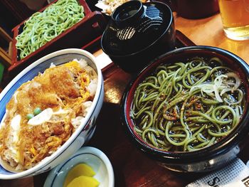 High angle view of food in container on table