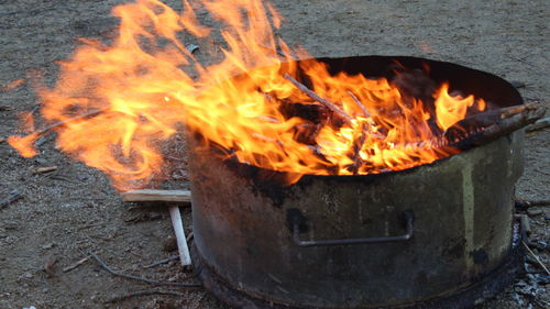 Close-up of fire on barbecue grill