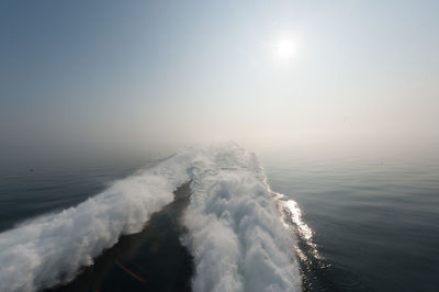 Scenic view of sea against clear sky on sunny day