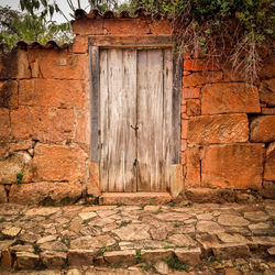 Closed door of old building