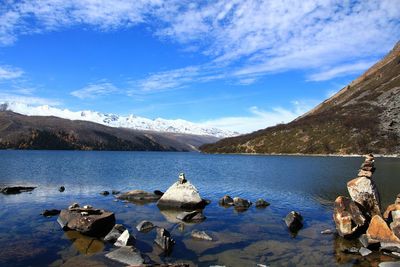 Scenic view of lake against sky