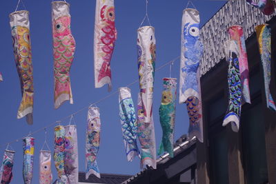 Traditional colorful japanese koi carp streamers celebrating children's day in japan