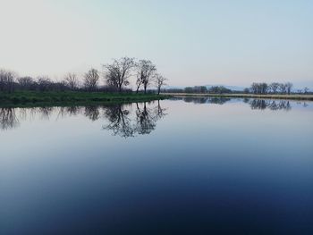 Scenic view of lake against clear sky