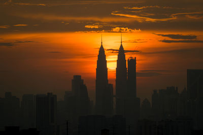 Silhouette of city at sunset