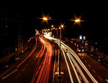 Light trails on road at night