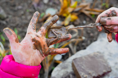 Close-up of hand holding leaf