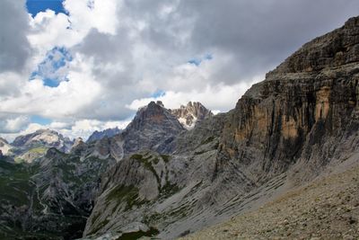 Scenic view of mountains against cloudy sky