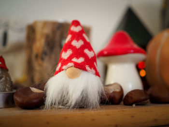 Close-up of christmas decorations on table
