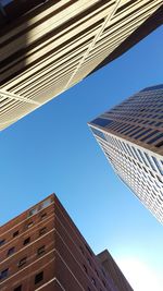 Low angle view of modern building against clear sky