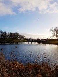 Scenic view of lake against sky