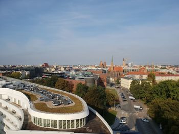 High angle view of buildings in city