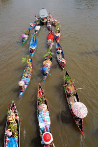 High angle view of boats in sea