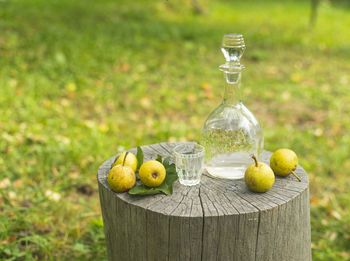 Fruits in glass on table