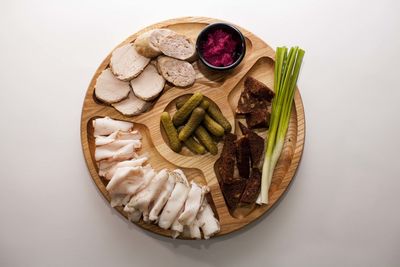 High angle view of food in plate