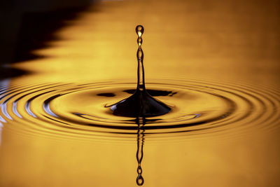 Close-up of drop falling on water