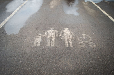 High angle view of road sign