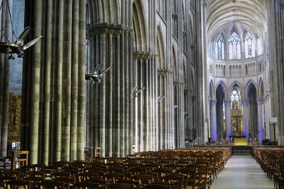 Panoramic shot of historic building of catholic cathedral church of rouen without people 