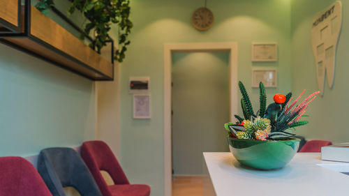 Potted plants on table at home