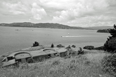 Scenic view of sea against cloudy sky