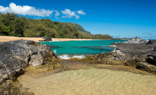 Scenic view of beach against sky