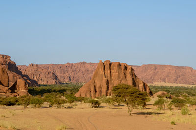 Scenic view of desert against clear sky