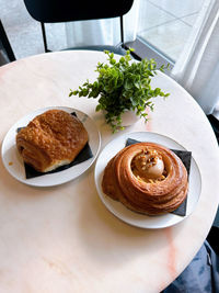 High angle view of food in plate on table