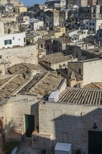 High angle view of buildings in town