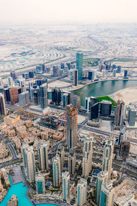 High angle view of city buildings