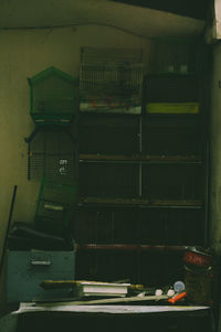 Stack of books on shelf at home