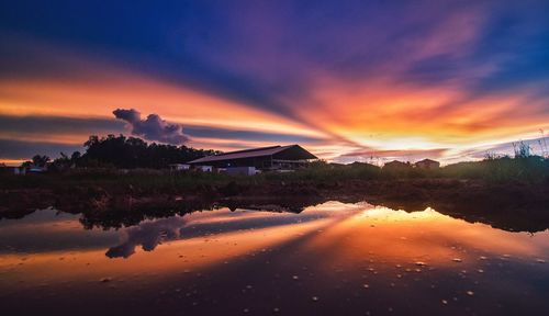 Scenic view of sunset over lake