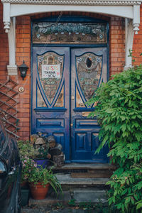 Closed door of building