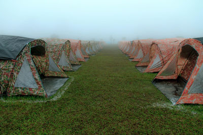 Panoramic view of field against clear sky