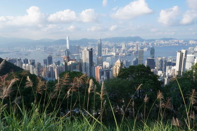 Panoramic view of buildings in city against sky