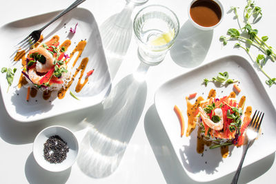 High angle view of food on table