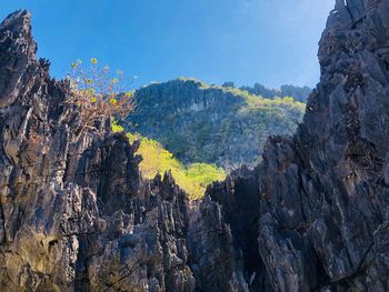 Panoramic view of rocks and mountains against sky