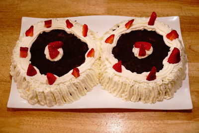 High angle view of cake on table