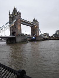 View of suspension bridge over river