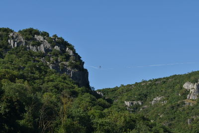 Scenic view of mountains against clear blue sky