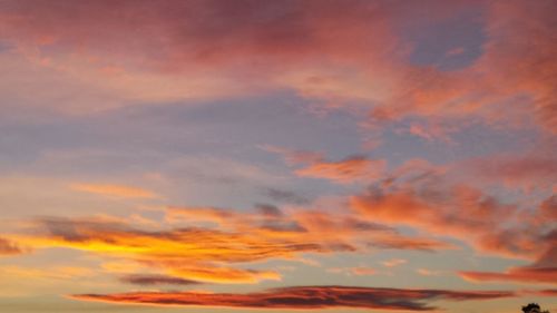 Low angle view of cloudy sky at sunset