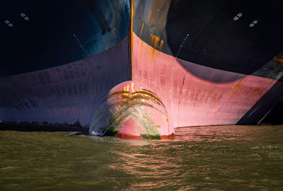 Graffiti on boat in sea