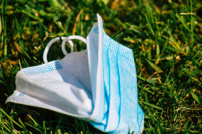 High angle view of paper flag on field