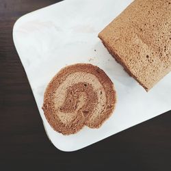 High angle view of chocolate cake on table