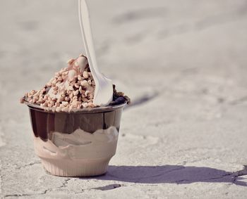 Chocolate fudge sundae on a sunny summer afternoon