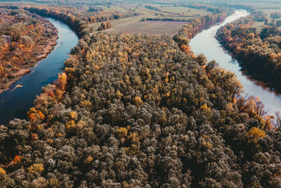 Aerial of bending river