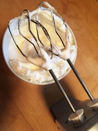 High angle view of ice cream in bowl on table