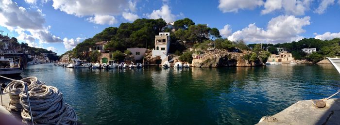 Panoramic view of buildings against cloudy sky