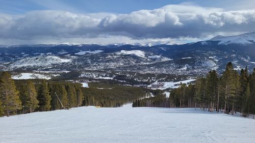 Scenic view of snow covered mountains against sky